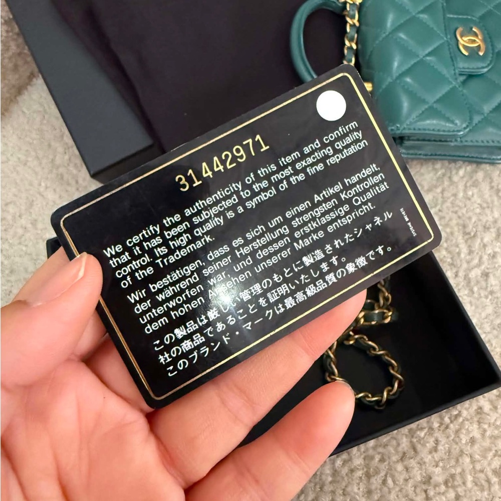 🎀 CC Top Handle Flap Coin Purse W/Chain Lambskin 31 - Picture 11 of 12